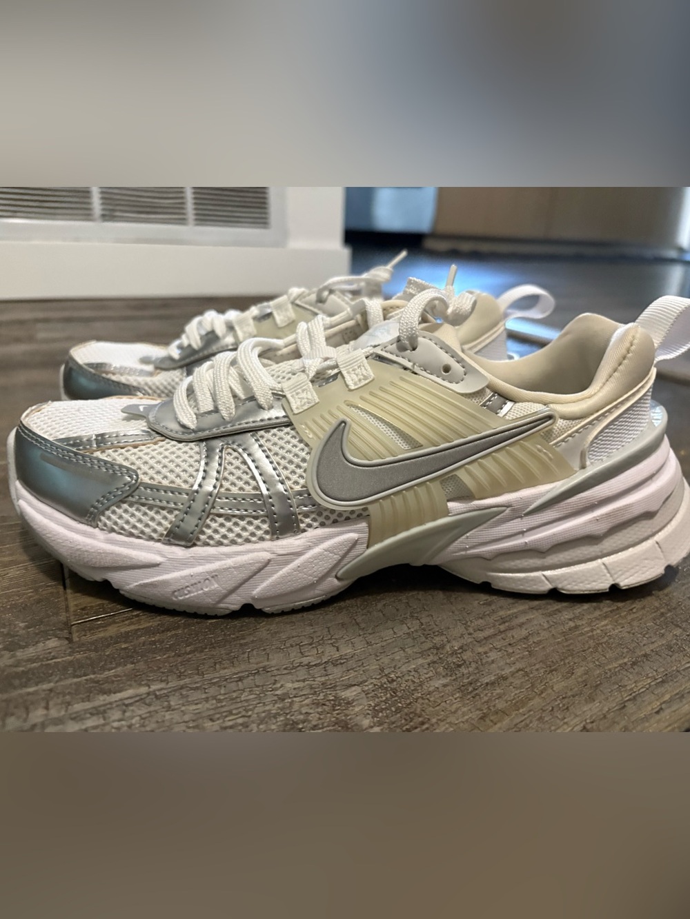 Nike Women's White Silver and Cream Athletic Sneakers
